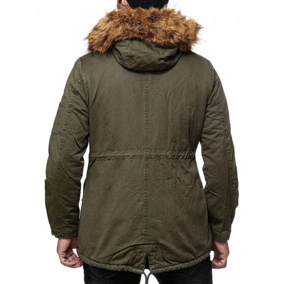 Red Bridge Mens Adventurous Parka Jacket Coat with Designer Faux Fur Lined Inside Winter Jacket Green