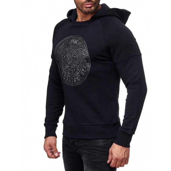 Red Bridge Herren Wild Wolf Reliefdruck Print Kapuzenpullover Pullover Sweatshirt Sweater Schwarz