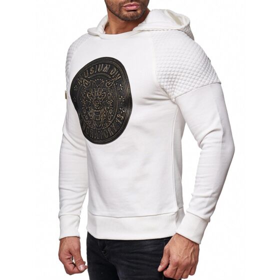 Red Bridge Mens Wild Wolf Relief Print Hoodie Jumper Sweatshirt Sweater Ecru White