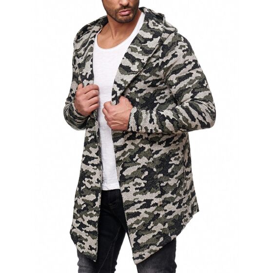 Red Bridge Herren Camo Cardigan Strickjacke ohne Verschluss Übergangsjacke mit Kapuze Oversize Grün Khaki