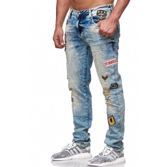 Red Bridge Herren Patches Destroyed Styler Jeans Hose Straight Denim Blue Blau