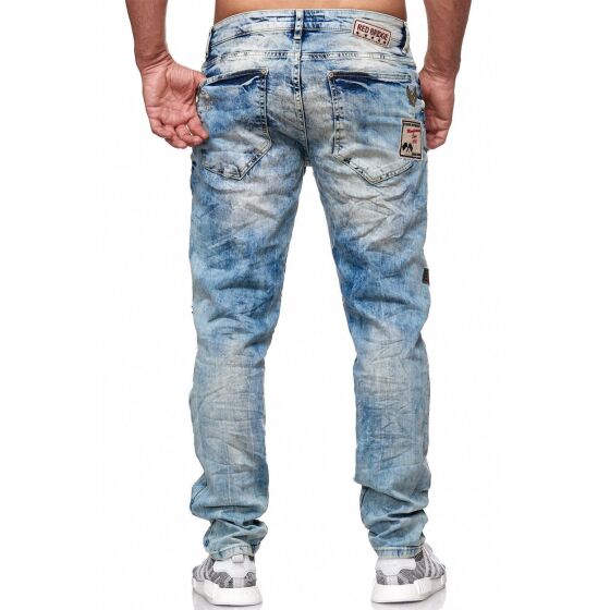 Red Bridge Herren Patches Destroyed Styler Jeans Hose Straight Denim Blue Blau