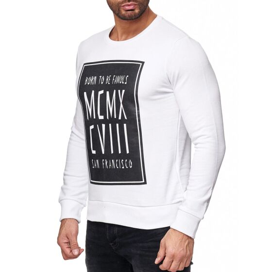 Red Bridge Men Born to be famous MCMXCVIII Sweatshirt Pullover Longsleeve Weiß