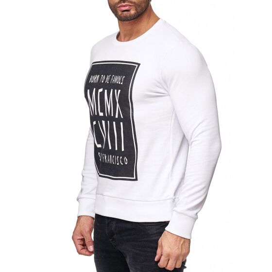 Red Bridge Men Born to be famous MCMXCVIII Sweatshirt Pullover Longsleeve Weiß