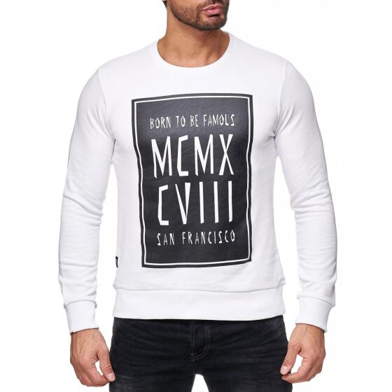 Red Bridge Men Born to be famous MCMXCVIII Sweatshirt Pullover Longsleeve White
