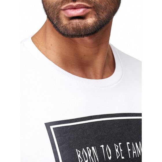 Red Bridge Men Born to be famous MCMXCVIII Sweatshirt Pullover Longsleeve White