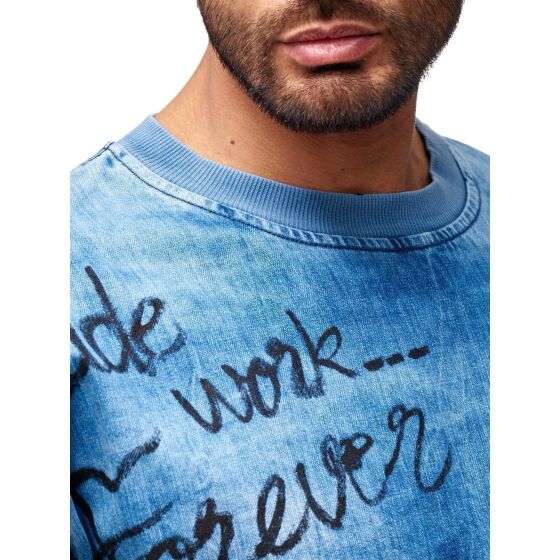 Red Bridge Herren Jeans-Look Destroyed Pullover Sweatshirt Sweater Blue Denim Blau