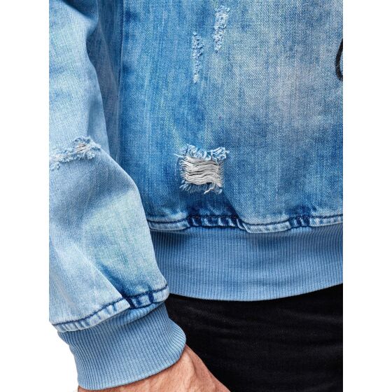 Red Bridge Mens Jeans Look Destroyed Pullover Sweatshirt Sweater Blue Denim Blue