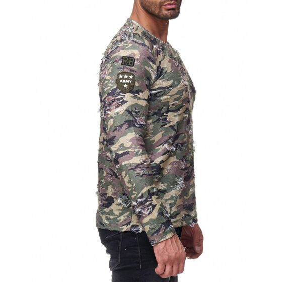 Red Bridge Herren Longsleeve Sweatshirt Destroyed Army Shirt Pullover Camouflage