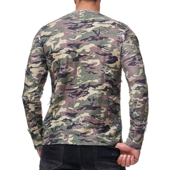 Red Bridge Herren Longsleeve Sweatshirt Destroyed Army Shirt Pullover Camouflage