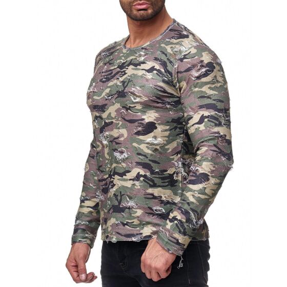 Red Bridge Herren Longsleeve Sweatshirt Destroyed Army Shirt Pullover Camouflage