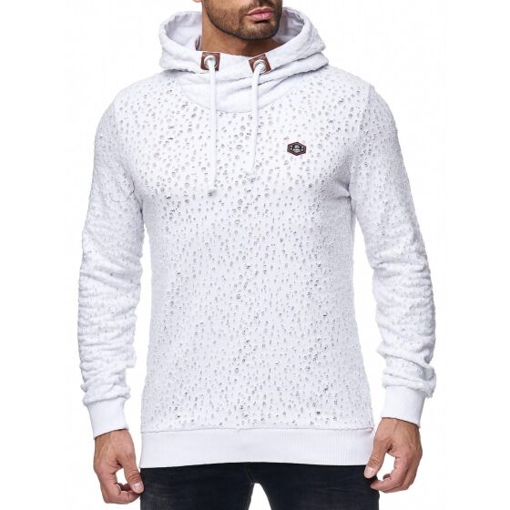 Red Bridge Mens sweatshirt all over ripped hoodie destroyed effect long-sleeved shirt white