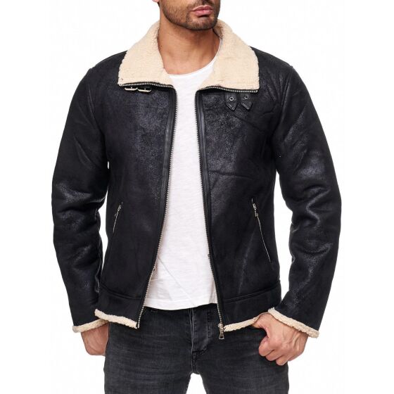 Red Bridge Mens Jacket Vintage Pilot Jacket Retro Winter Jacket with Fur Collar and Lined Premium Classic Black