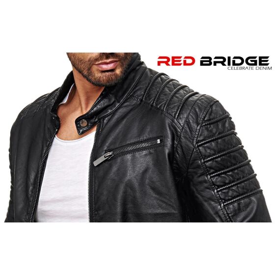 Red Bridge Herren Jacke Kunst- Lederjacke Biker MC Black imitation leather jacket Schwarz