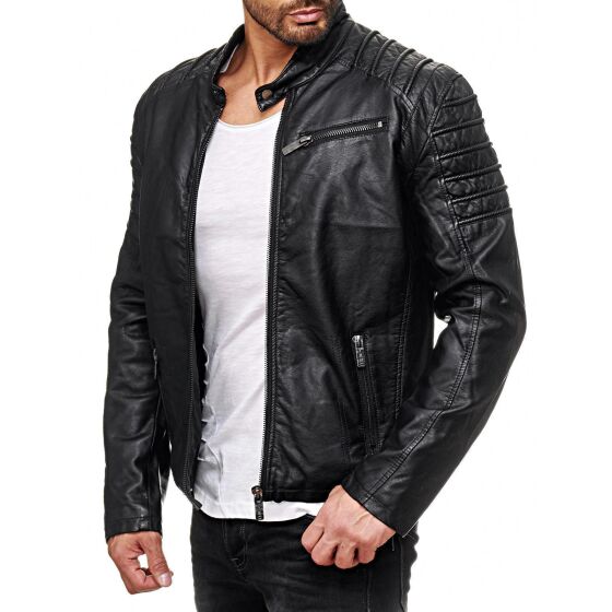 Red Bridge Herren Jacke Kunst- Lederjacke Biker MC Black imitation leather jacket Schwarz