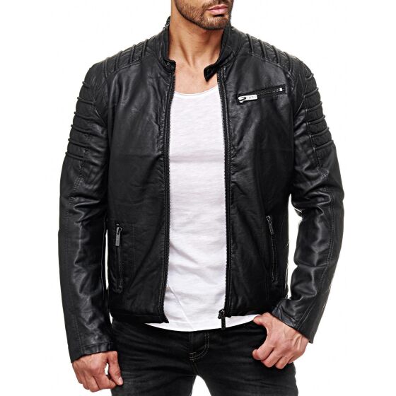 Red Bridge Herren Jacke Kunst- Lederjacke Biker MC Black imitation leather jacket Schwarz