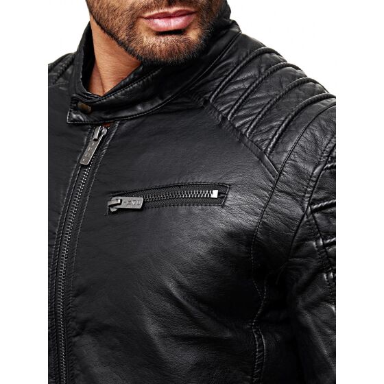 Red Bridge Herren Jacke Kunst- Lederjacke Biker MC Black imitation leather jacket Schwarz