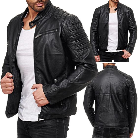 Red Bridge Herren Jacke Kunst- Lederjacke Biker MC Black imitation leather jacket Schwarz