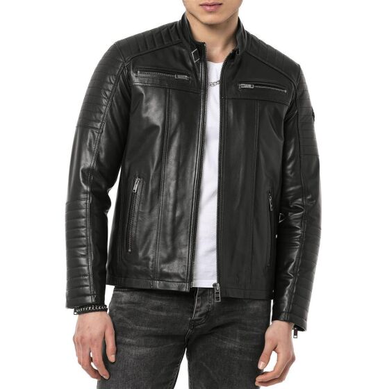 Red Bridge Mens Leather Jacket Genuine Leather Biker Jacket Black