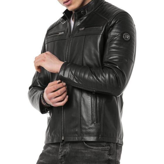 Red Bridge Mens Leather Jacket Genuine Leather Biker Jacket Black