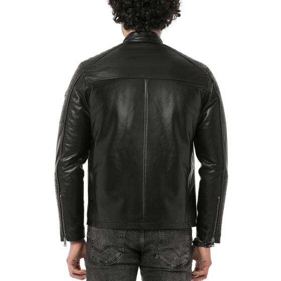 Red Bridge Mens Leather Jacket Genuine Leather Biker Jacket Black