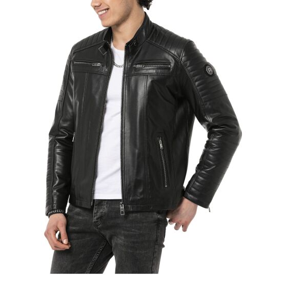 Red Bridge Herren Lederjacke Echtleder Bikerjacke Schwarz