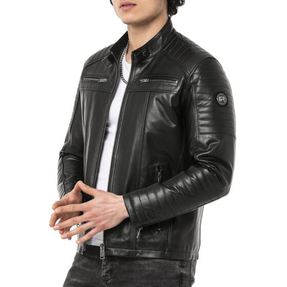Red Bridge Mens Leather Jacket Genuine Leather Biker Jacket Black L