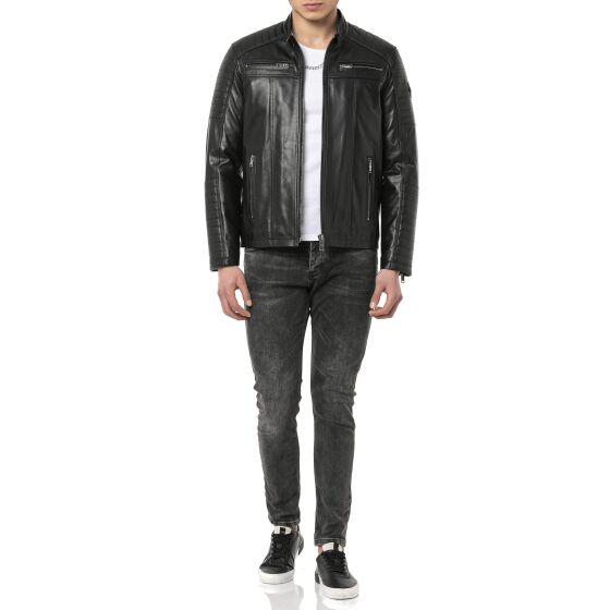 Red Bridge Mens Leather Jacket Genuine Leather Biker Jacket Black L