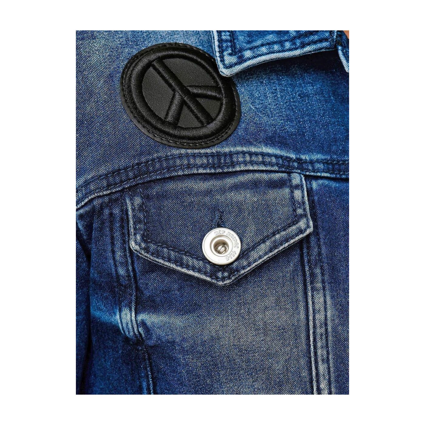 red blue jean jacket