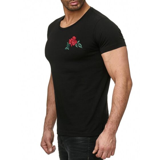 Red Bridge Mens Stiched Chest Flower T-Shirt