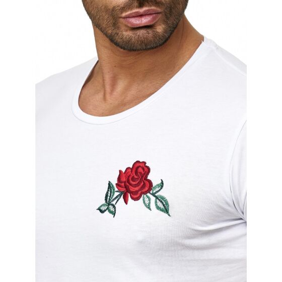 Red Bridge Mens Stiched Chest Flower T-Shirt