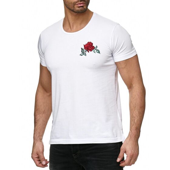 Red Bridge Mens T-Shirt Stiched Chest Flower White XL