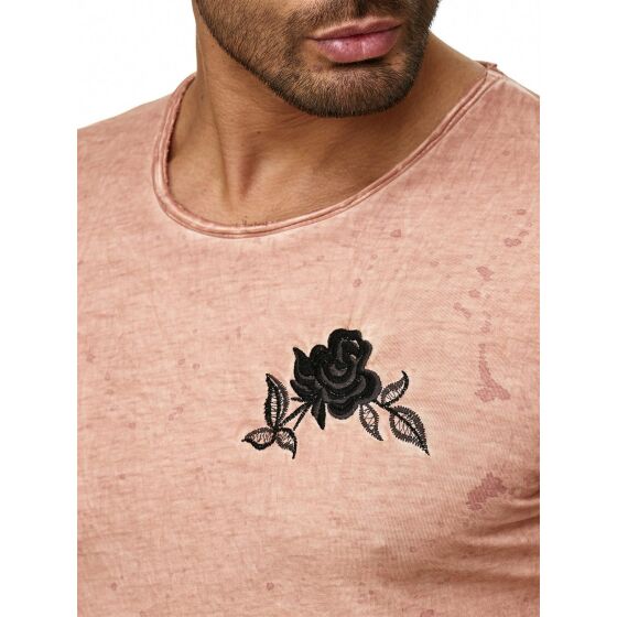 Red Bridge Herren T-Shirt Vintage Oil Washed Stiched Chest Flower