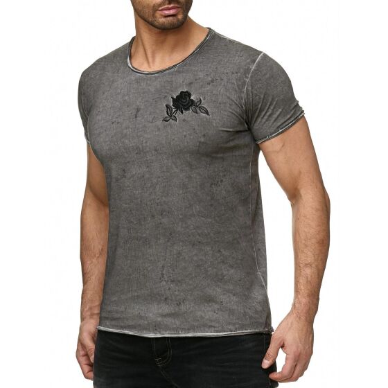 Red Bridge Herren T-Shirt Vintage Oil Washed Stiched Chest Flower