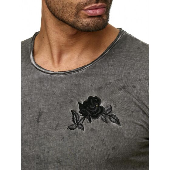 Red Bridge Herren T-Shirt Vintage Oil Washed Stiched Chest Flower