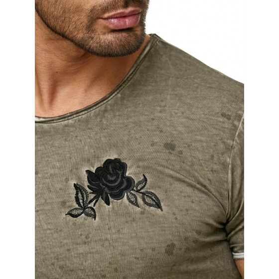 Red Bridge Herren T-Shirt Vintage Oil Washed Stiched Chest Flower