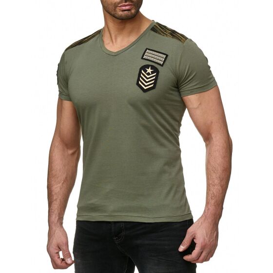 Red Bridge Mens Military V-Neck T-Shirt