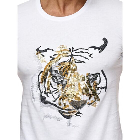 Red Bridge Mens Abstract Tiger T-Shirt with sequins