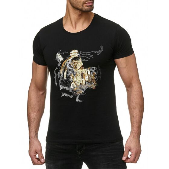 Red Bridge Mens Abstract Tiger T-Shirt with sequins