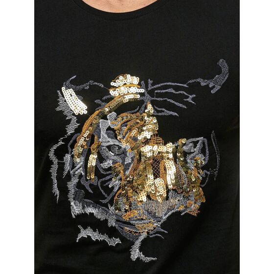 Red Bridge Mens Abstract Tiger T-Shirt with sequins