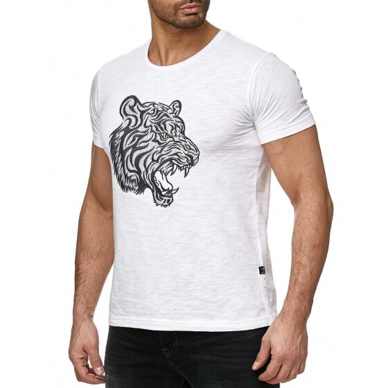 Red Bridge Herren T-Shirt Royal Tiger mit Strasssteinen Weiß XXL