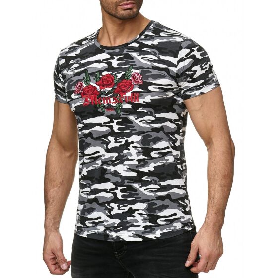 Red Bridge Herren T-Shirt Stitched Flowers Camouflage