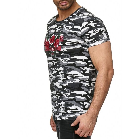Red Bridge Herren T-Shirt Stitched Flowers Camouflage