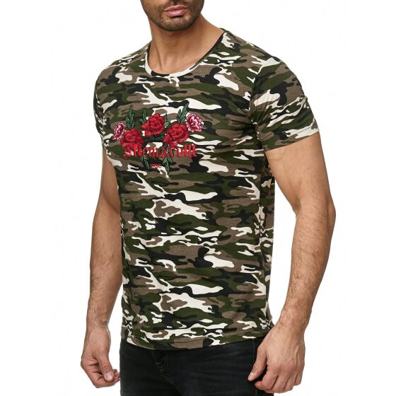 Red Bridge Herren T-Shirt Stitched Flowers Camouflage