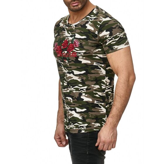Red Bridge Herren T-Shirt Stitched Flowers Camouflage
