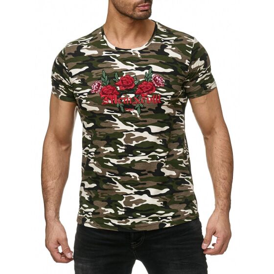 Red Bridge Herren T-Shirt Stitched Flowers Camouflage Khaki XXL