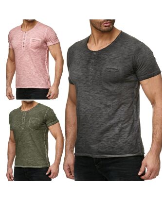 Red Bridge Mens Basic Vintage Pocket Oil Washed T-Shirt