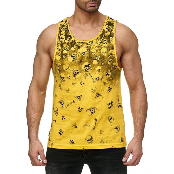 Red Bridge Mens Tank Top T-Shirt Gradient Skulls and Bones