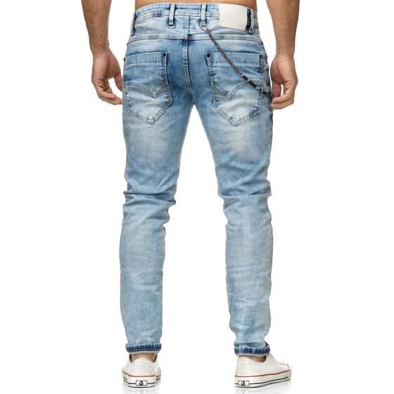 Patched chain jeans light blue