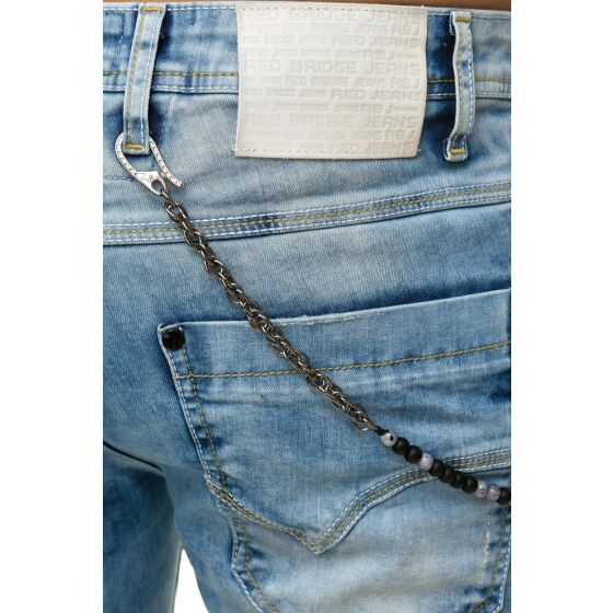 Patched chain jeans light blue